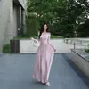 Vestido de Moda Francesa Plisado Cruzado en la Cintura Cuello en V Manga Larga para Mujer Primavera Otoño Temperamento Ajustado Forma de Campana Amplia Falda Larga