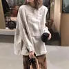 Camisa de Lino Irregular de Manga Larga Retro para Mujer, Camisa Base Versátil Casual de Primavera, Camisa Pulóver de Diseño Moderno