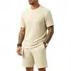 Conjunto Masculino Jacquard Xadrez Texturizado de Toalha Pesada, Solto, Simples e Moderno, Gola Redonda, Manga Curta, Atacado para Homens