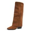 Botas Longas de Camurça com Salto Interno para Aumentar a Altura para Mulheres 2025 Novas Botas de Cavaleiro Longas Acima do Joelho para Outono e Inverno Efeito Emagrecedor e Versáteis Botas para Calças