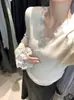 2025 Cachemir Versátil Design Renda Costura Cor Pura Gola V Suéter Tricotado Slim Camisa Base Top Roupa Feminina