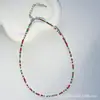 Estilo coreano Doce Dopamina Pequenas Contas de Arroz Colar Estilo Feminino Rainbow Glass Rice Beads Colar Atacado Mulheres