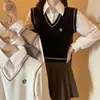 Moda Casual Coreana de Otoño/Invierno 2026 Diseño Estilo Universitario Camisa con Cuello de Polo con Chaleco y Top de Manga Larga
