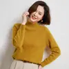 Suéter grueso de cachemira pura con cuello semi-alto y hombros raglán, una capa base cálida y versátil para mujer, un top de punto elegante y versátil
