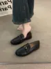 Zapatos planos negros elegantes y a la moda para mujer con hebilla, mocasines de otoño para ir al trabajo