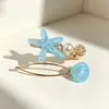 Presilha de cabelo com glitter de estrela-do-mar e concha temática de oceano para meninas, presilha lateral de pérola, presilha versátil para franja para férias de verão na praia