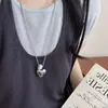Collar de Corazón Retro Desgastado para Mujer Diseño de Nicho Cadena para Clavícula Colgante de Piedra Natural Accesorio Versátil de Cadena para Suéter