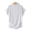 Transfronterizo 2021 Europeo y Americano Talla Grande para Mujer Top de Cuello Medio Alto Manga Dolman Color Sólido Poliéster Algodón Suelto Manga Corta Camiseta para Mujer