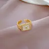 [Oro Real] anillo de apertura de reloj con circonita estilo ajustable decoración simple para la mano anillo japonés anillo de pareja