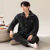 Pijama Masculino Veludo Coral Espessado Forrado com Lã Acolchoado Flanela Manga Longa Calça Conjunto Quente de Inverno para Casa para Homens