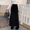 Saia Meia Malha Feminina Outono Inverno Cintura Elástica Cordão Reta Comprimento Médio Saia Casual Fenda Lápis Cinza