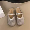 Comercio exterior transfronterizo estilo coreano de malla hueca para mujer, sandalias planas bajas de verano estilo hada, zapatos de red para peces