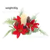 Amazon Flor artificial de Navidad, portavelas pequeño de aguja de pino y bayas rojas, decoración para fiestas en casa, flor de Pascua artificial