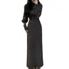 Vestido Feminino de Outono com Gola Alta Francesa, Mangas Bufantes e Estampa de Bolinhas, Design Transfronteiriço, Cintura Marcada, Peça Base, Longo que Molda o Corpo