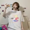 Camiseta de Manga Corta para Mujer con Estampado de Graffiti Estilo Americano Estilo Hong Kong Bf, Versión Coreana Verano 2026, Top Versátil Holgado y Casual de Algodón Puro