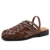 Sandálias Fechadas Artesanais de Tecido de Nicho para Mulheres, Novo Estilo de Verão, Respiráveis Vazadas Casuais com Tira Elástica Sapatos Romanos Xh802-1