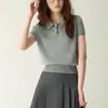 Tejido de punto de algodón de manga corta para mujer 2025 Verano Nuevo Camiseta Polo Corta Bordada con Letras