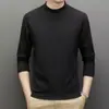 Camiseta interior térmica para hombre para otoño e invierno, nueva de vellón de doble cara con cuello medio alto, cálida, agradable para la piel, elástica, de manga larga