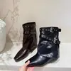 Moda Otoñal para Mujer Botines de Moda 2026 Botas Estilo Coreano Botines de Moda Punta Cuadrada Hebilla de Cinturón Tela para Pierna de Pantalón