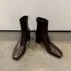 Botas finas super elásticas para mujer, nuevas botas de otoño e invierno con punta cuadrada, cremallera lateral, tacón alto grueso, botines individuales para mujer, botines elásticos 42