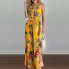 Ropa de mujer de venta caliente transfronteriza: Tienda independiente de AliExpress, mono de punto con estampado digital de pierna ancha con cuello halter, detalle de corbata y abertura