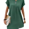 Vestido de punto casual cómodo con botones de color sólido y cuello en V para mujer europeo y americano transfronterizo 2023 nuevo Amazon