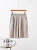 Nova saia-calça curta de sarja de algodão lisa de cor sólida para mulheres, cintura elástica, peça externa casual, shorts de trabalho com bolso