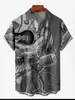 Sitio Web Independiente Europeo y Americano Transfronterizo Camisa Casual de Moda de Manga Corta con Cuello Campana para Hombre Nueva de Verano con Estampado de Violín