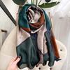 Bufanda de Seda de Estilo Coreano de Moda de Primavera y Otoño 2022 con Combinación de Colores Geométricos Chal para Aire Acondicionado de Doble Uso para Mujer Bufanda de Playa para Mujer