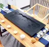 Bandeja de té de piedra negra para uso en casa y oficina, bandeja de piedra simple y práctica con drenaje, mesa de té, juego de té de mesa, juego de bandeja de té