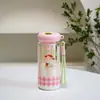 Linda Taza de Vidrio con Popote para Niñas Alto Valor de Color Gran Capacidad Escritorio Separación Té Agua Taza de Té de Burbujas Resistencia a Altas Temperaturas