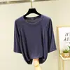 Camiseta de Manga Corta Estilo Coreano Top para Mujer Verano Cuello Redondo Ropa Exterior Otoño Delgado Holgado Modal Manga Media Camiseta Básica