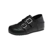 Zapatos con Hebilla Inferior 2026 Aumento de Altura Interior Usar Gruesos Versátiles Zapatos Pequeños de Cuero Mocasines sin Cordones para Mujer Estilo Británico Otoño
