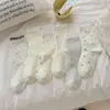 Calcetines Blancos de Algodón Puro para Mujer, Otoño e Invierno, Calcetines de Media Pantorrilla con Lunares, Calcetines Sueltos Estilo Japonés, Encaje, Rayas Finas, Versátiles, Algodón Peinado, Largos