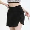 Pantalón Falda Gris Asimétrico para Mujer 2025 Verano Nuevo Estilo Cintura Alta Pequeña Aspecto Adelgazante Cubre Cadera Falda Línea A
