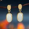 S925 prata banhado a ouro antigo sul vermelho brincos incrustados natural jade hetian design simples brincos brincos