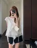 Blusa Ruffle Atmosférica Estilo Coreano, Suave e Rejuvenescedora, Top Sem Manga Soltinho e Emagrecedor para Mulheres, Novo para o Verão 26, H062405