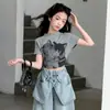 Conjunto Casual para Niñas 2026 Verano Nuevo Estilo para Niños Mayores, Camiseta de Manga Corta con Estampado de Gato, Jeans Acampanados, Pantalones Delgados