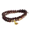 Pulsera Vintage de Doble Círculo con Estrella Dorada y Palo de Rosa, Pulsera de Secuoya para el Año de Nacimiento, Versátil Accesorio de Mano de Nuevo Estilo Chino, Pulsera de Madera DIY
