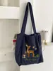 Bolsa de Hombro Bordada con Ciervo Lindo y Hoja de Arce Bolso Tote de Nylon con Cordón Estilo Retro Bolsa para Estudiante Literario y Viajero Estilo Perezoso