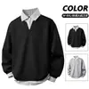 Outono de 2026 Novo Estilo Americano High Street Camiseta de Moletom Falsa de Duas Peças com Gola Camisa Masculina Tamanho Grande Casual Manga Longa Top Polo