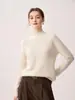 Suéter pullover de punto grueso 100% lana de cabra pura para mujer con cuello semialto y hombros raglán, perfecto como capa base