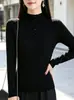 Suéter de punto de terciopelo Andy de tres hilos estilo coreano con cuello semi-alto para mujer, nuevo diseño de otoño e invierno, top básico para mujer con media botonadura