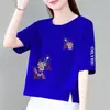 Comercio Electrónico Transfronterizo Comercio Exterior Camiseta Holgada de Manga Corta Talla Grande para Madres Top Adelgazante de Manga Media con Estampado para Mujer