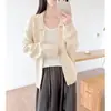 Cardigan de Tricô com Zíper e Gola de Damasco Estilo Coreano Feminino Outono Inverno Novo Estilo Preguiçoso Solto Suéter Médio Longo