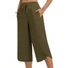 Calça Casual Cropped Feminina Europeia e Americana Transfronteiriça 2025 Amazon Aliexpress Nova Cintura Elástica Cordão Bolsos Costura
