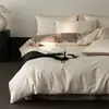 Conjunto de quatro peças de cor sólida 100% algodão de fibra longa, macio e lustroso, roupa de cama simples 100% algodão, lençóis de cima e lençóis com elástico disponíveis, fornecimento direto da fonte