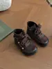 Xshx Estilo Británico Casual|Botas de Cuero Unisex para Niños y Niñas, Otoño e Invierno, Cremallera Lateral, Fáciles de Poner, Transpirables, Cálidas, Antideslizantes, Diseño de Nicho