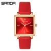 Novo Relógio Feminino Sanda Quadrado Pequeno 1067 com Pulseira de Malha Moda Tendência Casual Personalizado Mostrador Pequeno