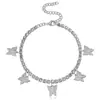 Joias de Venda Quente Transfronteiriça, Tornozeleira Borboleta Brilhante Full-Diamond Popular Europeia e Americana, Acessório para Pé com Corrente de Garra de Strass Simples e Fashion